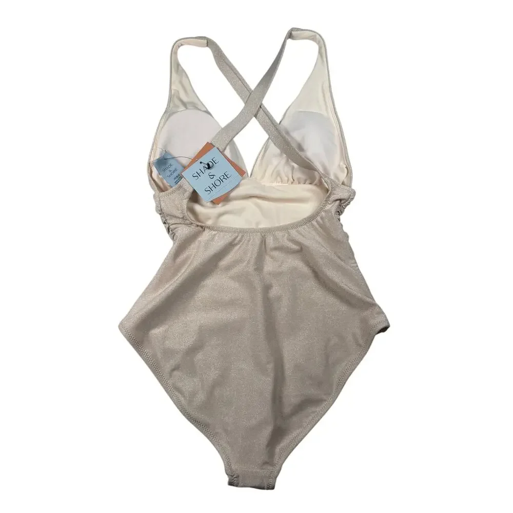 Shade & Shore Swimsuit Women's XS Cream Ruched Sparkly Removable Pads NWT